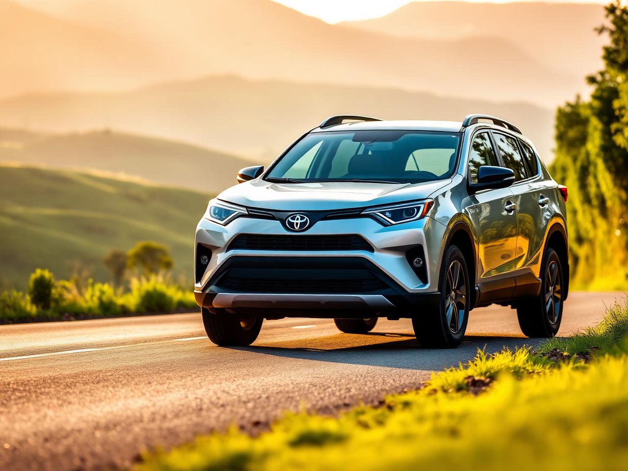 Toyota RAV4 Hybrid Toyota RAV4 Hybrid eco SUV for rent in Kigali, Rwanda — green exterior at golden hour